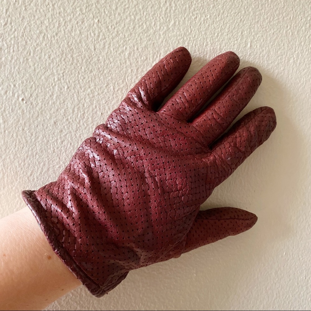 Oxblood leather and cashmere gloves